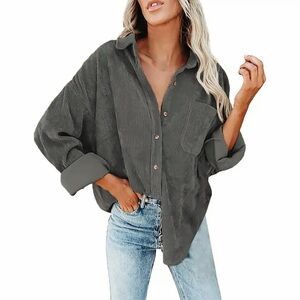 Wishlist Apparel Gray Corduroy Button Up Long Sleeve Shakit Or Shirt(NWOTS)
